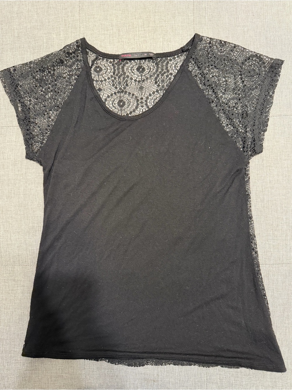 Black Lace Sleeve Women's Top